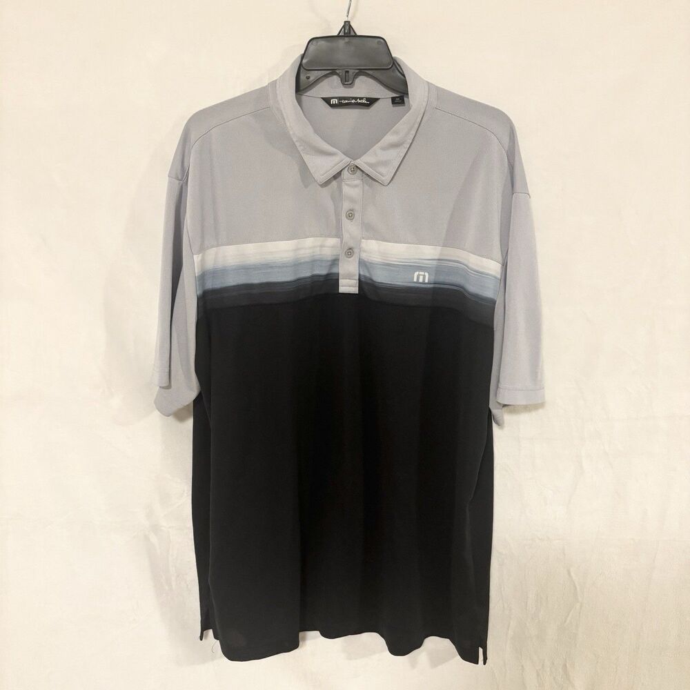 TRAVISMATHEW Polo Shirt XXL Black Gray Stripe Performance Golf Knit Stretch